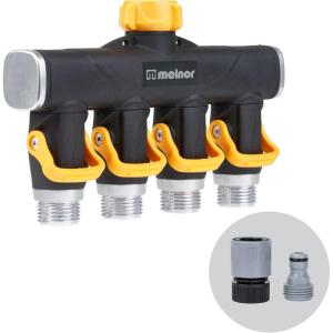imageMelnor 65135AMZ 4 Way Lever Flow Through Valve Connector Bundle Yellow Black