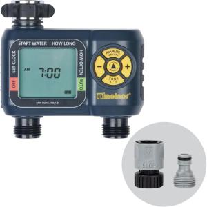 imageMelnor 65139AMZ AquaTimer Digital Hose Timer 2Zone Programmable Watering Timer Quick Connect Bundle Black Yellow