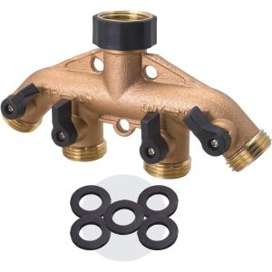 imageMelnor 65077AMZ 4 Way Heavy Duty Metal Garden Hose Splitter Hose Spigot Adapter with 5 LeakFree Washers Brass Hose Bib Splitter