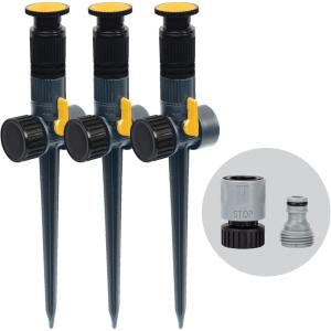 imageMelnor 65185AMZ MultiAdjustable Spike Sprinkler 3Pack WQuick Connect Bundle Flow Through Base Black Grey YellowSpike Sprinkler